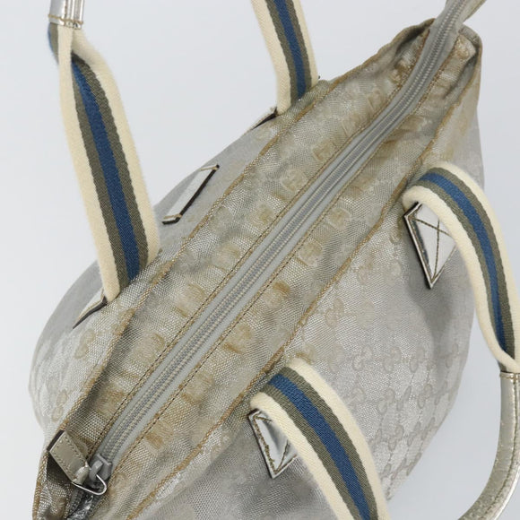 GUCCI GG Canvas Sherry Line Tote Bag Silver Blue khaki Auth ki6110