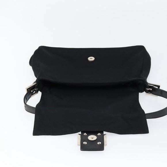 FENDI Mamma Baguette Shoulder Bag Nylon Black Silver Auth ki6120