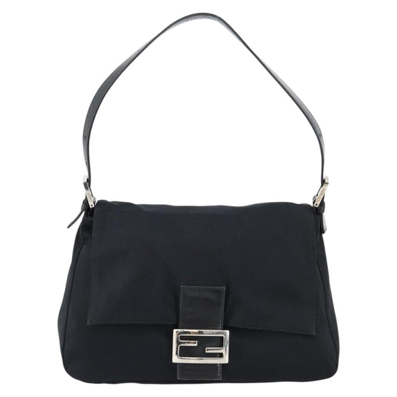 FENDI Mamma Baguette Shoulder Bag Nylon Black Silver Auth ki6120