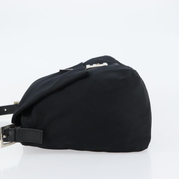 FENDI Mamma Baguette Shoulder Bag Nylon Black Silver Auth ki6120
