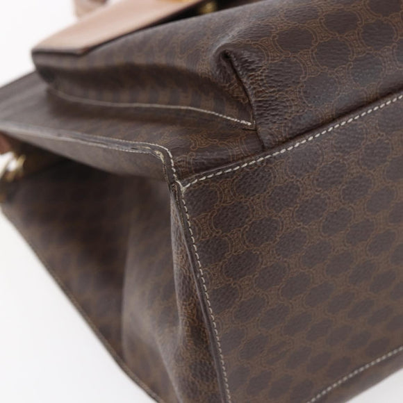 CELINE Macadam Canvas Tote Bag PVC Leather Brown Gold Auth ki6123