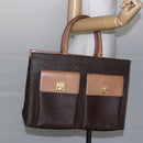 CELINE Macadam Canvas Tote Bag PVC Leather Brown Gold Auth ki6123-23