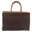CELINE Macadam Canvas Tote Bag PVC Leather Brown Gold Auth ki6123-2