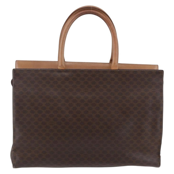 CELINE Macadam Canvas Tote Bag PVC Leather Brown Gold Auth ki6123