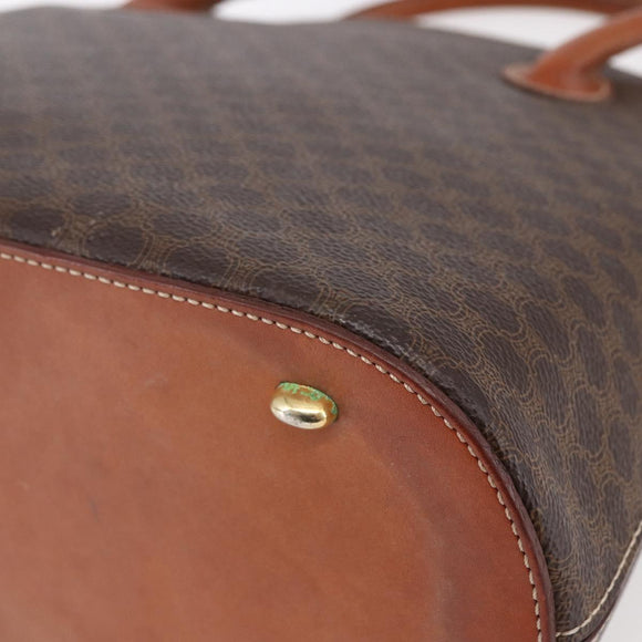 CELINE Macadam Canvas Hand Bag PVC Leather Brown Gold Auth ki6124