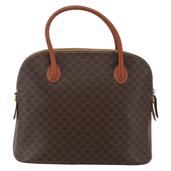 CELINE Macadam Canvas Hand Bag PVC Leather Brown Gold Auth ki6124