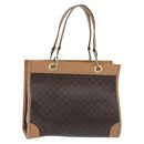 CELINE Macadam Canvas Tote Bag PVC Leather Brown Gold Auth ki6127-1