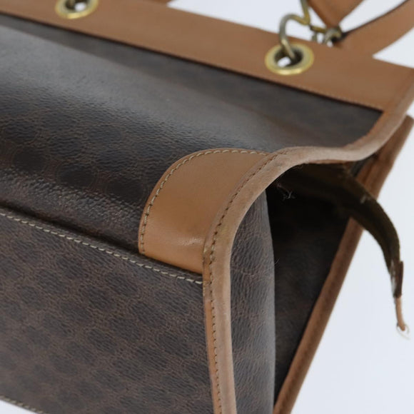 CELINE Macadam Canvas Tote Bag PVC Leather Brown Gold Auth ki6127