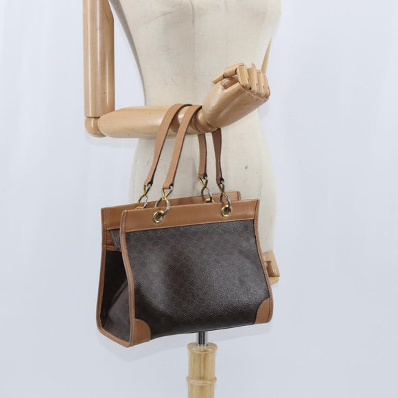 CELINE Macadam Canvas Tote Bag PVC Leather Brown Gold Auth ki6127