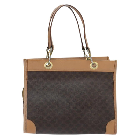 CELINE Macadam Canvas Tote Bag PVC Leather Brown Gold Auth ki6127