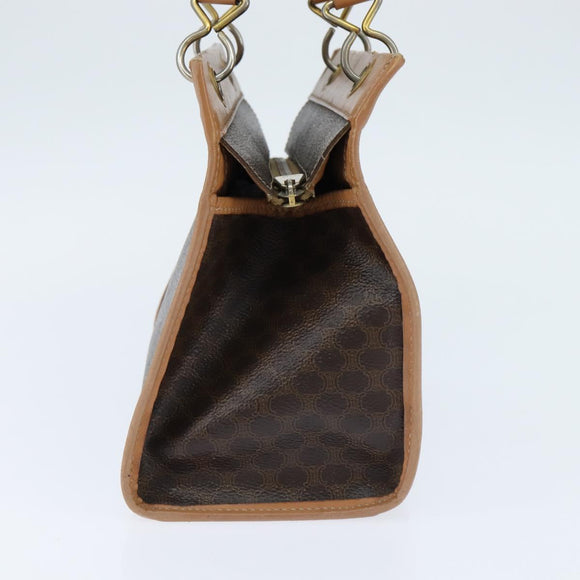 CELINE Macadam Canvas Tote Bag PVC Leather Brown Gold Auth ki6127