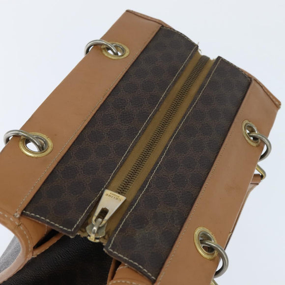 CELINE Macadam Canvas Tote Bag PVC Leather Brown Gold Auth ki6127