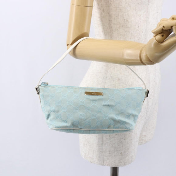 GUCCI GG Canvas Accessory Pouch Light Blue Silver 039 1103 Auth ki6130