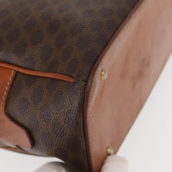 CELINE Macadam Canvas Hand Bag PVC Leather Brown Gold Auth ki6132