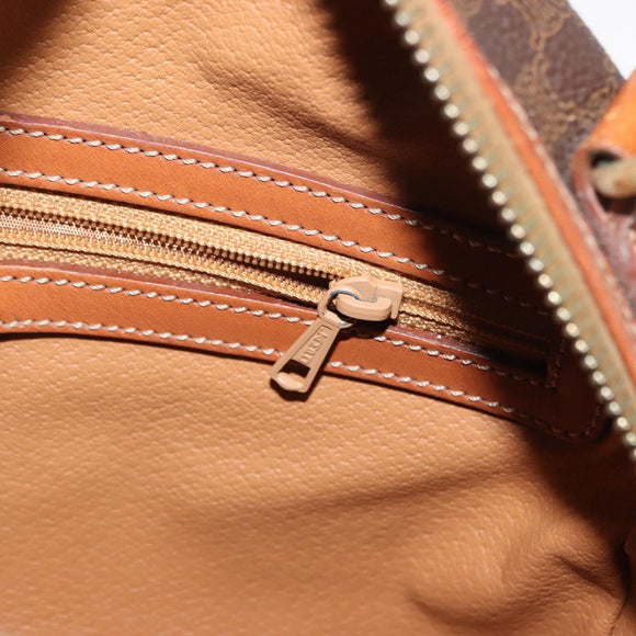 CELINE Macadam Canvas Hand Bag PVC Leather Brown Gold Auth ki6132