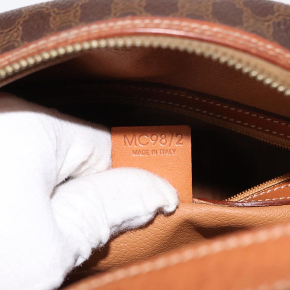 CELINE Macadam Canvas Hand Bag PVC Leather Brown Gold Auth ki6132