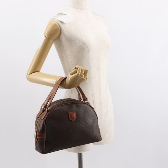 CELINE Macadam Canvas Hand Bag PVC Leather Brown Gold Auth ki6132