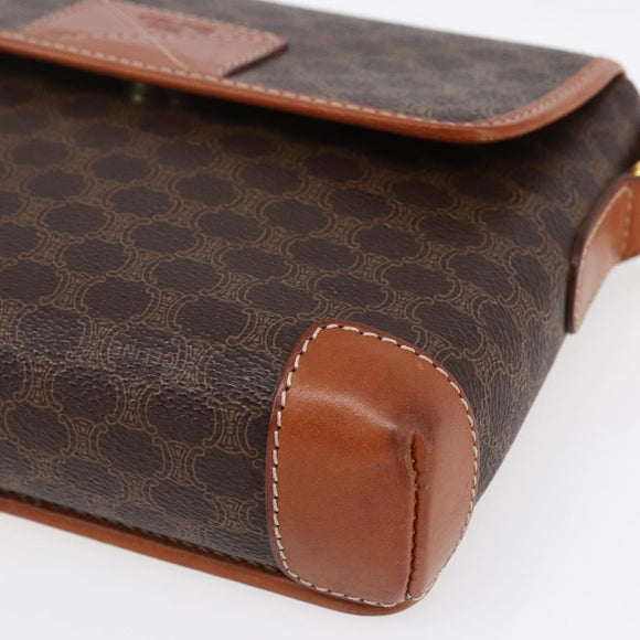 CELINE Macadam Canvas Shoulder Bag PVC Leather Brown Gold Auth ki6135