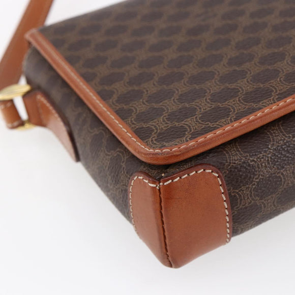 CELINE Macadam Canvas Shoulder Bag PVC Leather Brown Gold Auth ki6135