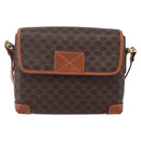 CELINE Macadam Canvas Shoulder Bag PVC Leather Brown Gold Auth ki6135-13