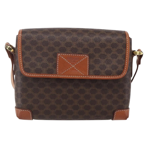 CELINE Macadam Canvas Shoulder Bag PVC Leather Brown Gold Auth ki6135