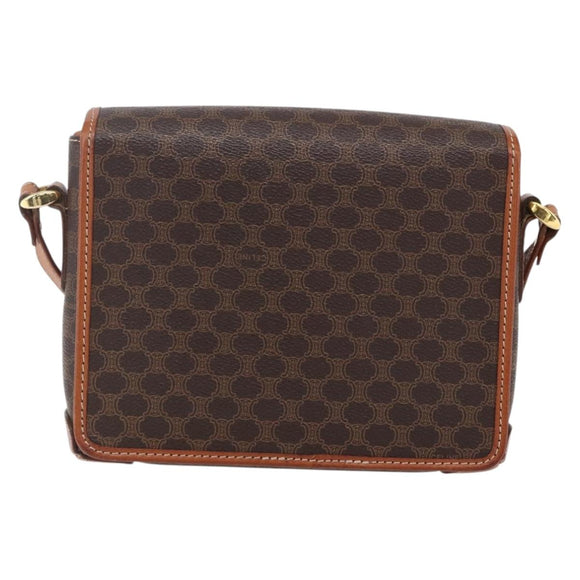CELINE Macadam Canvas Shoulder Bag PVC Leather Brown Gold Auth ki6135