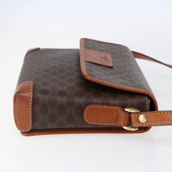 CELINE Macadam Canvas Shoulder Bag PVC Leather Brown Gold Auth ki6135