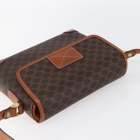 CELINE Macadam Canvas Shoulder Bag PVC Leather Brown Gold Auth ki6135
