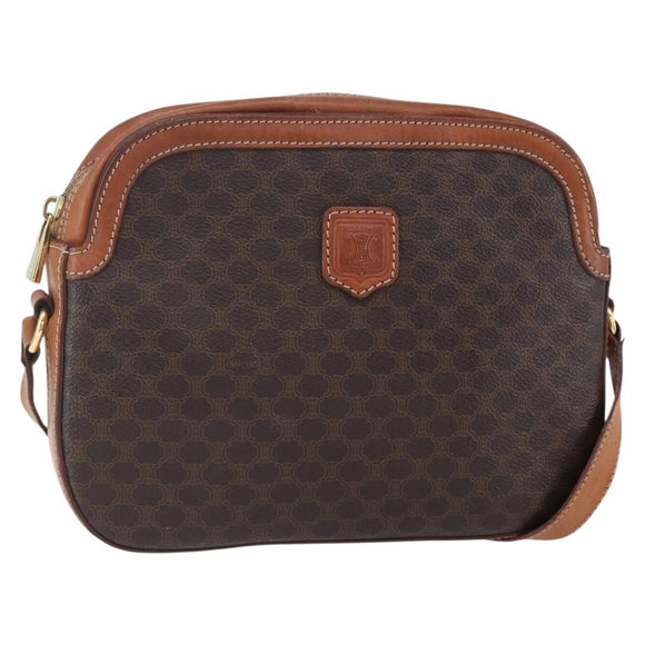 CELINE Macadam Canvas Shoulder Bag PVC Leather Brown Gold Auth ki6137