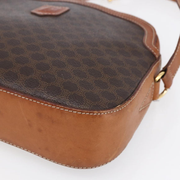 CELINE Macadam Canvas Shoulder Bag PVC Leather Brown Gold Auth ki6137
