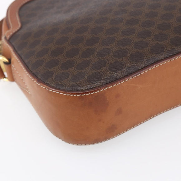 CELINE Macadam Canvas Shoulder Bag PVC Leather Brown Gold Auth ki6137