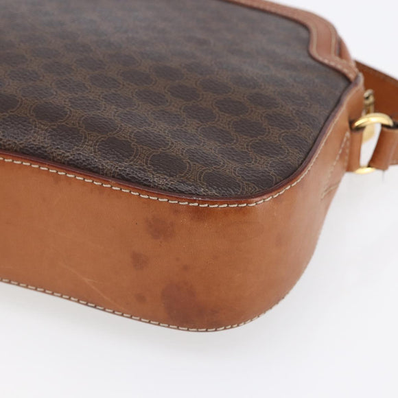 CELINE Macadam Canvas Shoulder Bag PVC Leather Brown Gold Auth ki6137
