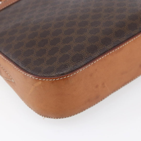 CELINE Macadam Canvas Shoulder Bag PVC Leather Brown Gold Auth ki6137