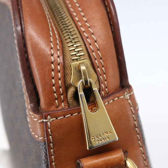 CELINE Macadam Canvas Shoulder Bag PVC Leather Brown Gold Auth ki6137