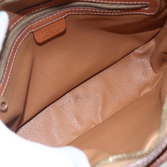 CELINE Macadam Canvas Shoulder Bag PVC Leather Brown Gold Auth ki6137