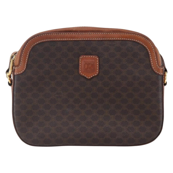 CELINE Macadam Canvas Shoulder Bag PVC Leather Brown Gold Auth ki6137