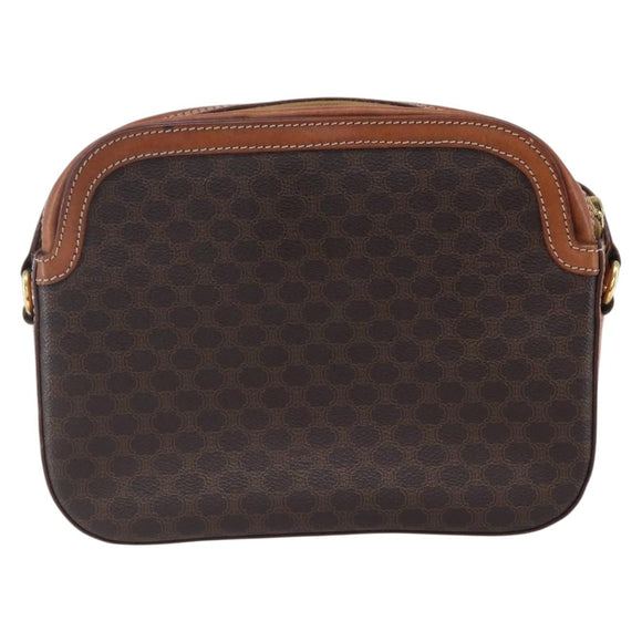 CELINE Macadam Canvas Shoulder Bag PVC Leather Brown Gold Auth ki6137