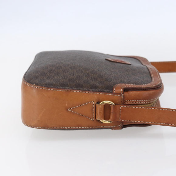 CELINE Macadam Canvas Shoulder Bag PVC Leather Brown Gold Auth ki6137