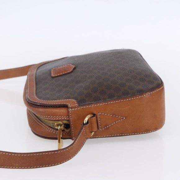 CELINE Macadam Canvas Shoulder Bag PVC Leather Brown Gold Auth ki6137
