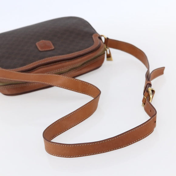 CELINE Macadam Canvas Shoulder Bag PVC Leather Brown Gold Auth ki6137