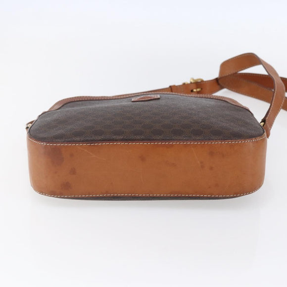 CELINE Macadam Canvas Shoulder Bag PVC Leather Brown Gold Auth ki6137