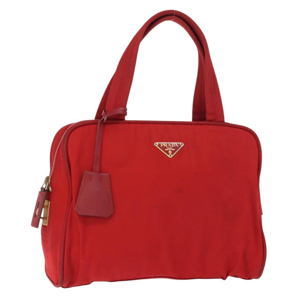 PRADA Hand Bag Nylon Red Gold Auth ki6141