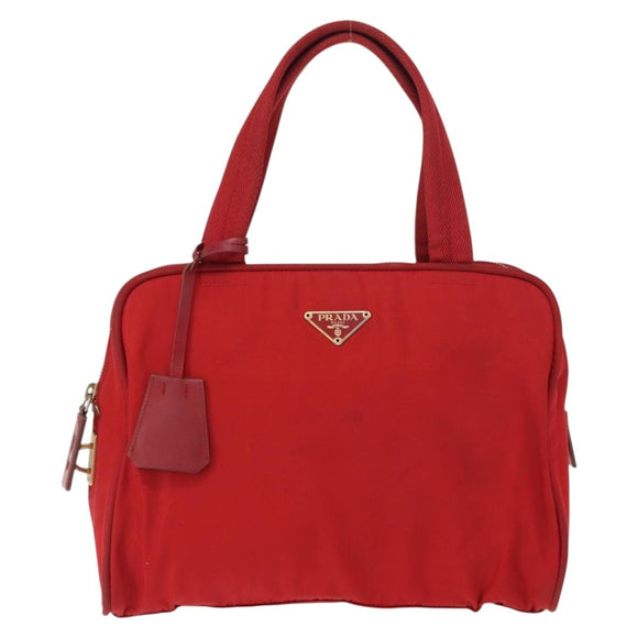 PRADA Hand Bag Nylon Red Gold Auth ki6141