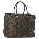 FENDI Zucca Canvas Boston Bag Black Brown gold Auth ki6142-1