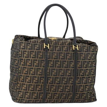 FENDI Zucca Canvas Boston Bag Black Brown gold Auth ki6142