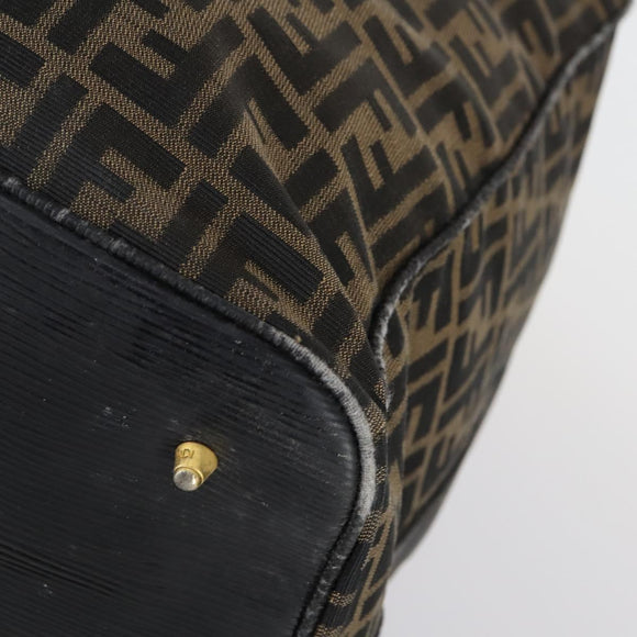 FENDI Zucca Canvas Boston Bag Black Brown gold Auth ki6142