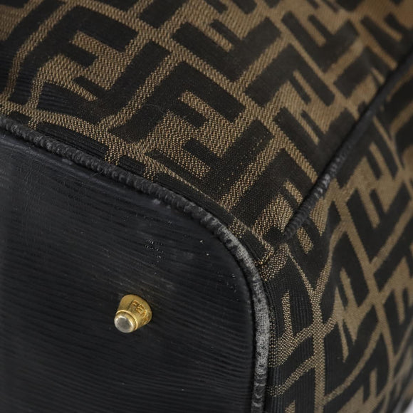 FENDI Zucca Canvas Boston Bag Black Brown gold Auth ki6142