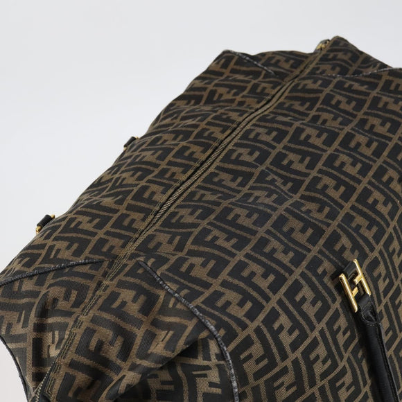 FENDI Zucca Canvas Boston Bag Black Brown gold Auth ki6142