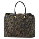 FENDI Zucca Canvas Boston Bag Black Brown gold Auth ki6142-2