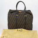FENDI Zucca Canvas Boston Bag Black Brown gold Auth ki6142-26